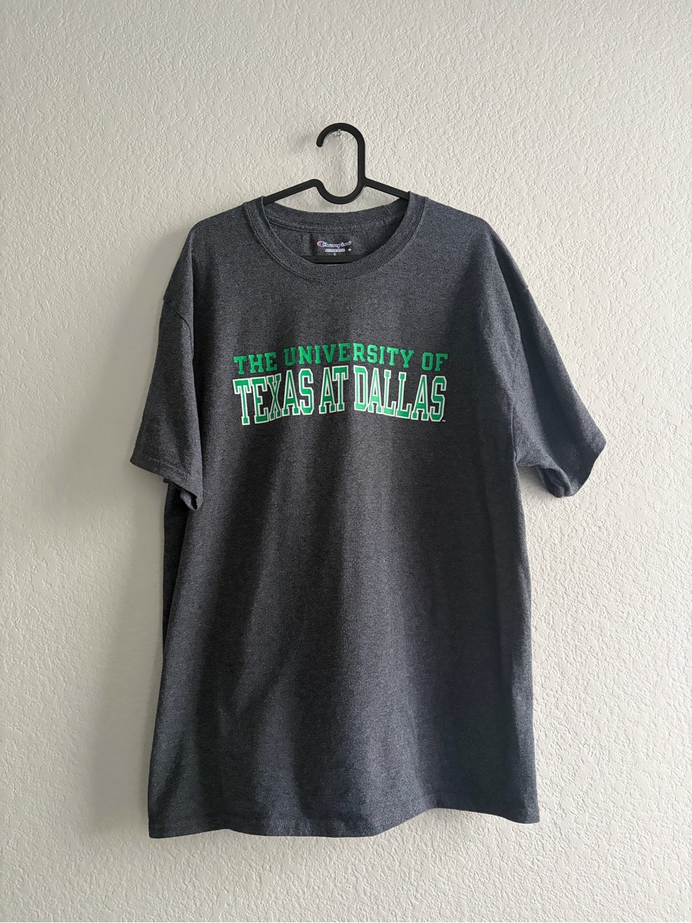 Champion Charcoal Short-Sleeve Tee with Green University Print